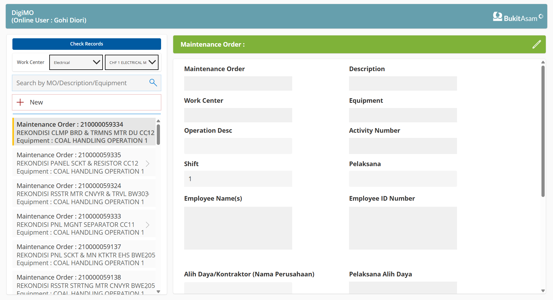 DigiMO maintenance order application preview